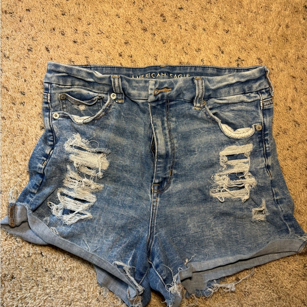American Eagle Outfitters Women's Distressed Denim Shorts - Blue